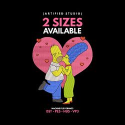 simpsons love: whimsical couple's valentines day kissing liplock embroidery design, machine embroidery files.
