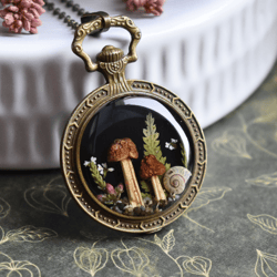 Real mushroom necklace. Mushroom pendant. Dried mushroom jewelry.