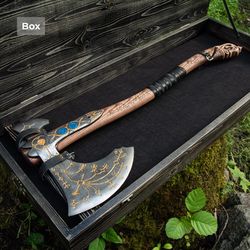 Hand-forged Leviathan axe with leather wrap "Ragnarok Kratos axe"axe,viking axe,gift, christmas gift, customized gift,