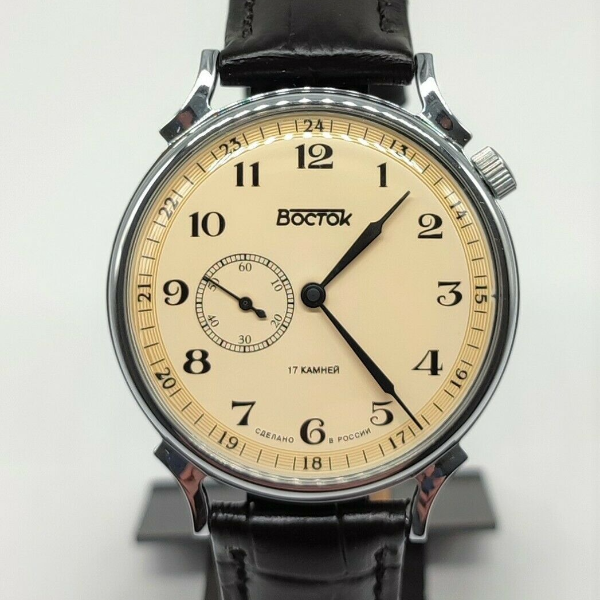 Vintage-style-Classic-mechanical-watch-Vostok-2403-Beige-dial-Shifted-second-hand-581887-2