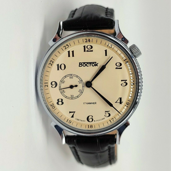 Vintage-style-Classic-mechanical-watch-Vostok-2403-Beige-dial-Shifted-second-hand-581887-4