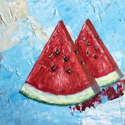 Watermelon oil on cardboard painting
