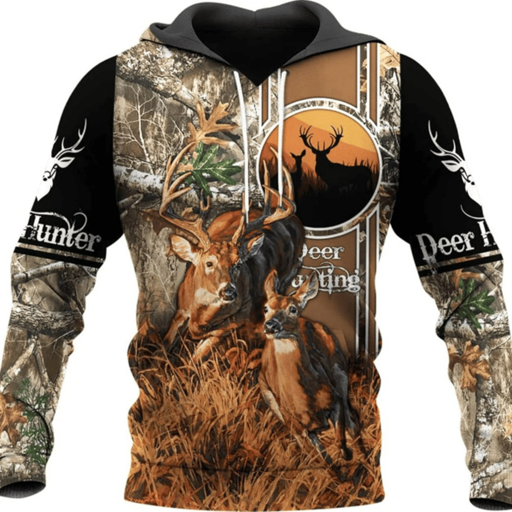 Personalized Deer Hunt All Over Print Hoodie Zip Hoodie Fleece Hoodie 3D, Deer Hunt Hoodie Zip Hoodie 3D