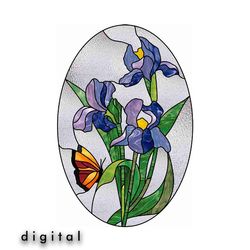 Stained Glass Iris and Butterfly Pattern