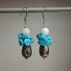 Turquoise coral earrings beaded earrings dangle drop earrings