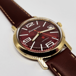 Vostok Komandirskie 2414 Chistopol 1965 series Gold Case Ruby Dial Transparent Caseback 683954 men's mechanical watch