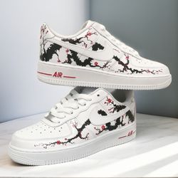 Japan custom shoes, luxury inspire unisex sneakers, sexy, gift, white, black, shoes, designer art, wearable art AF1