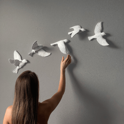 5 birds wall decor - plaster wall art - 3d wall sculpture