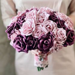 Burgundy and blush bridal bouquet. Burgundy wedding bouquet. White rose bridal bouquet. Handmade wedding bouquet.