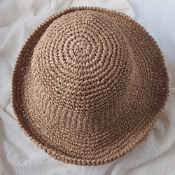 Women's raffia foldable straw sun hat floppy beach boho style seaside hat, Crochet summer hat, gift for women