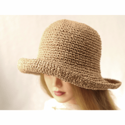 Women's sun hat floppy beach boho style seaside hat, Crochet summer hat, Straw raffia foldable hat, gift for Her