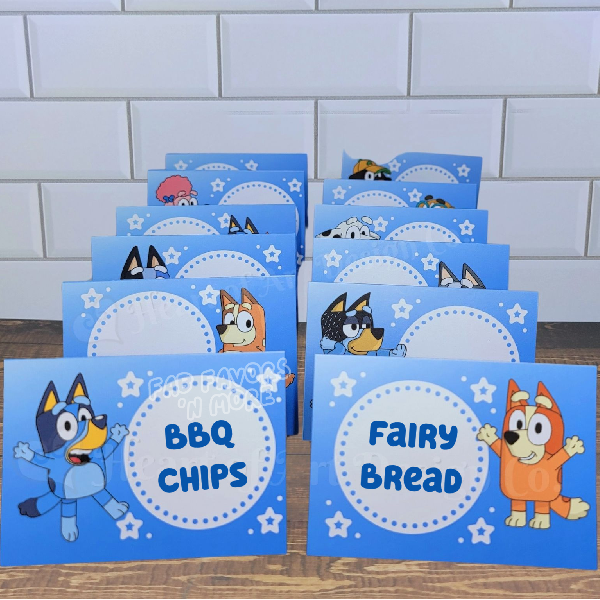 Bluey Inspired Food Labels, Bluey Inspired Food Cards, Bluey Inspire