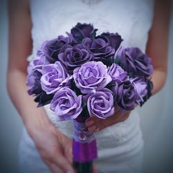 Purple bridal bouquet. Lavender wedding bouquet. Purple rose bridal bouquet. Handmade wedding bouquet.