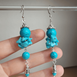 Turquoise long earrings beaded earrings dangle drop blue earrings albinabeadart