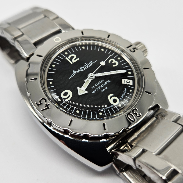 men's-mechanical-automatic-watch-Vostok Amphibia-Sea-Wave-Black-2416-150344-5