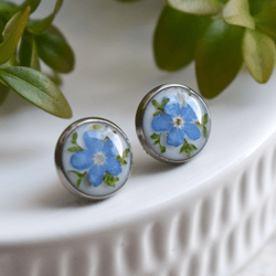 Stud Earrings forget-me-not. Real forget-me-not stud earrings. Real forget-me-nots in resin.