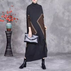 new loose long-sleeved contrasting wool temperament long skirt