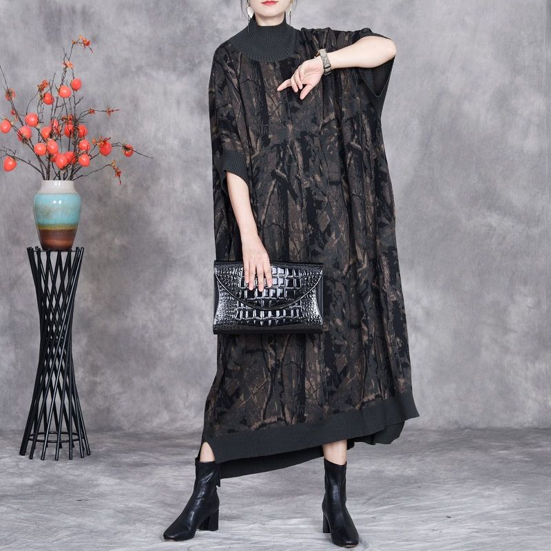 Autumn And Winter New Round Neck Knitted Large Size Loose Shortsleeved Wool Dress 0