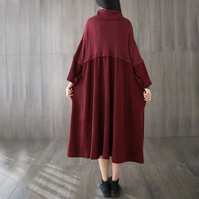 Spring And Autumn New Womens High Collar Splicing Loose Personality Large Size Sweater Dress 2