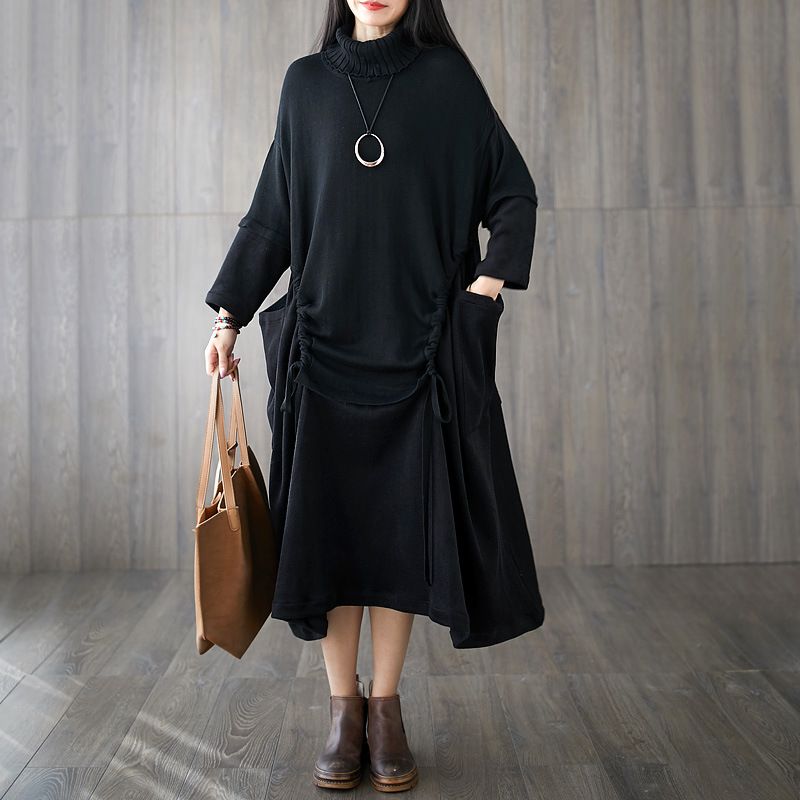 Spring And Autumn New Womens High Collar Splicing Loose Personality Large Size Sweater Dress 3