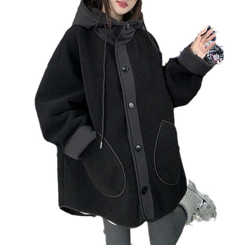 Fashionable Loose Casual Hooded Top Thick Warm Granular Fleece Large Size Jacket 0