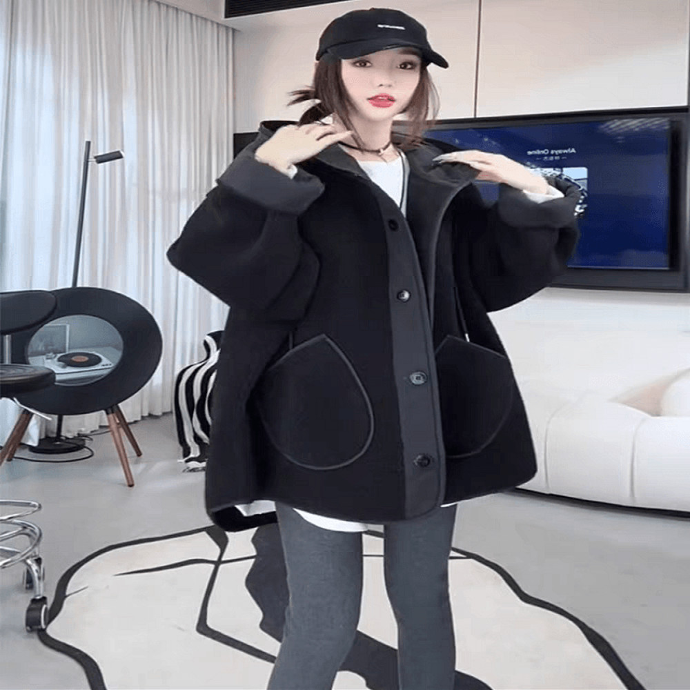Fashionable Loose Casual Hooded Top Thick Warm Granular Fleece Large Size Jacket 1