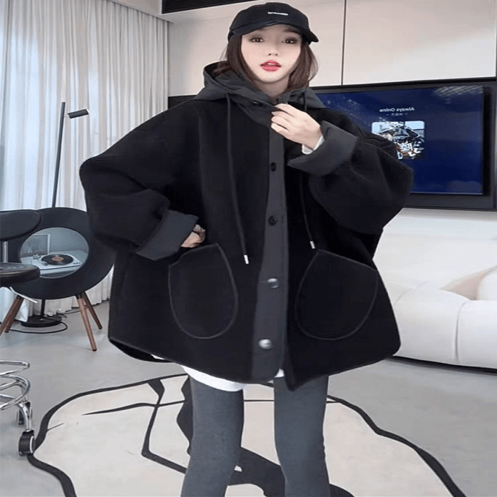 Fashionable Loose Casual Hooded Top Thick Warm Granular Fleece Large Size Jacket 2