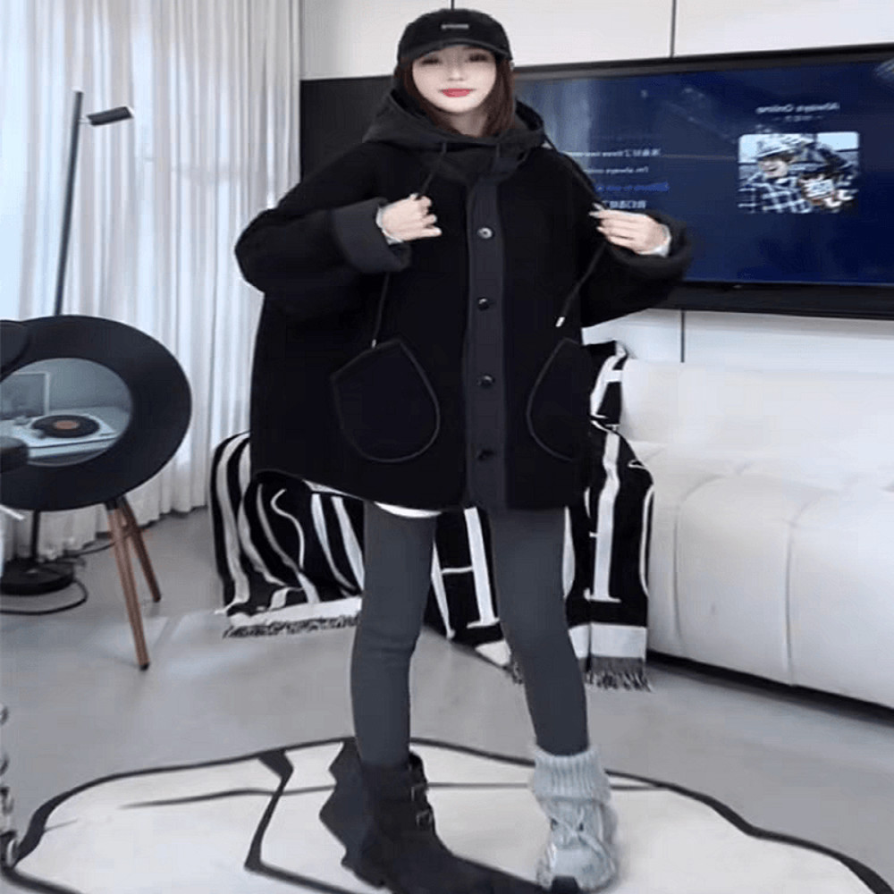 Fashionable Loose Casual Hooded Top Thick Warm Granular Fleece Large Size Jacket 3