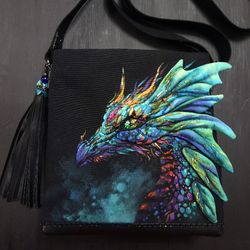 3d Dragon Handpainted Canvas Messenger Crossbody Bag