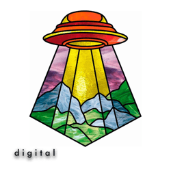 UFO Stained Glass Pattern Window Hangings