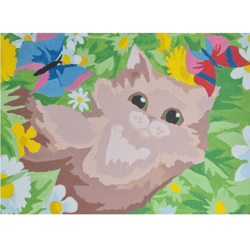 Wall Art Acrylic Painting on Cardboard Cat with butterflies