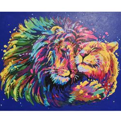 Wall Art Abstract Acrylic Painting on Canvas Lion and Lioness