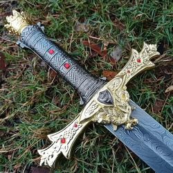 ApexOutdoors Handmade Medieval Damascus Steel Sword: Exquisite Craftsmanship for Every Occasion,viking,gift for her