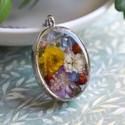 Real strawberry pendant. Real dried hydrangea necklace. Flowers in resin.