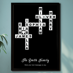 Personalized Family Names Sign, Crossword Print, Family custom Letter Tile Unique Gift for Mom,  Family Name Sign