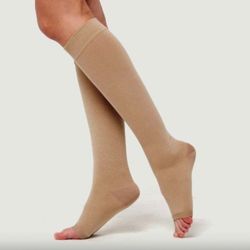 Knee-length compression stockings hkkv with open toe 2 class 22-32mm cream