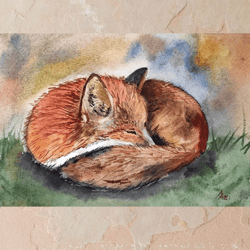 Slipping fox painting original watercolor art bird artwork wildlife art