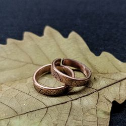 Copper ring textured Leaf copper ring Copper wedding gift