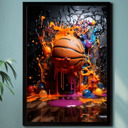 Basketball Graffiti Wall Art, Digital Download, Basketball Art Print, Colorful Basketball Wall Decor, Sports Graffiti
