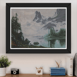 Foggy Mountains Landscape Wall Art, Forest Artwork, Smoky Mountains finished cross stitch