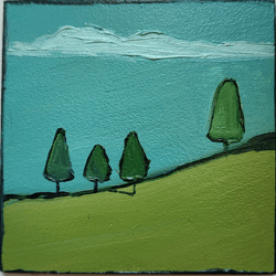 Oil painting "Summer day". Landscape painting. Mini picture. Cardboard on fiberboard.