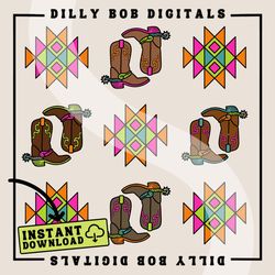 20neon aztec cowboy boots pattern png