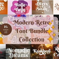 Modern Retro Font Bundle Collection,Procreate Fonts,Canva Fonts, Cricut Font, Font Bundle for Cricut, Groovy Fonts,Fonts