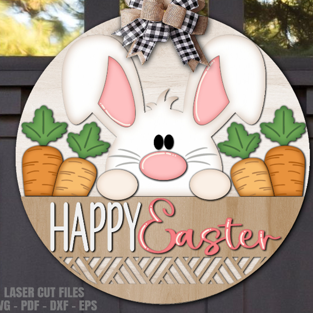 Easter Bunny Door Sign SVG - Laser Cut Files - Welcome Sign SVG - Carrot Patch SVG - Easter Door Hanger SVG - Glowforge Files