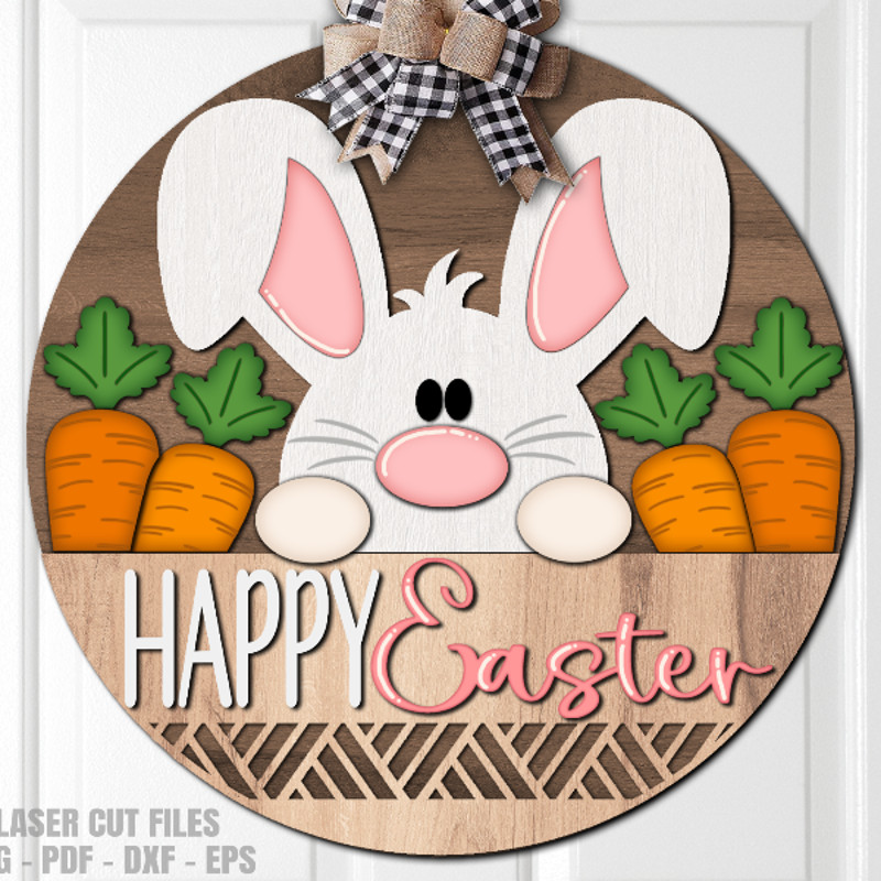 Easter Door Sign SVG - Laser Cut Files - Bunny Welcome Sign SVG - Carrot Patch SVG - Easter Door Hanger SVG - Glowforge Files