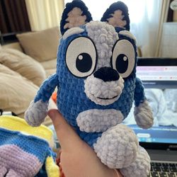 Handmade crochet bluey socks dog toy 9 inches, perfect gift for kids. Adorable and cuddly, this toy is sure to bring