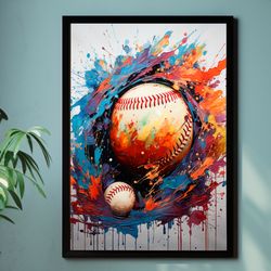 Striking Baseball Graffiti Wall Art, Vibrant Digital Print for Sports Enthusiasts - Unique Street Pop Art Poster,Sports