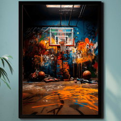 Basketball Graffiti Wall Art, Digital Download, Basketball Art Print, Colorful Basketball Wall Decor, Sports
