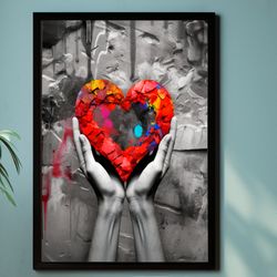 Love Hands Banksy digital download Printable graffiti wall art Hands forming heart poster pop art love sign Street
