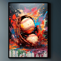 Striking Baseball Graffiti Wall Art, Vibrant Digital Print for Sports Enthusiasts - Unique Street Pop Art Poster c